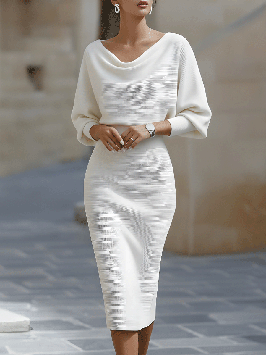 Witte midi met vleermuismouwen