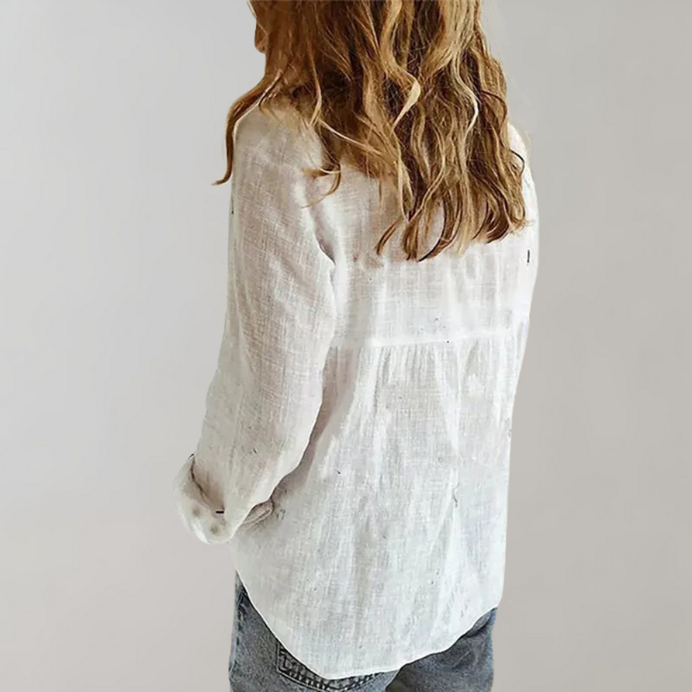Linnen blouse met V-hals