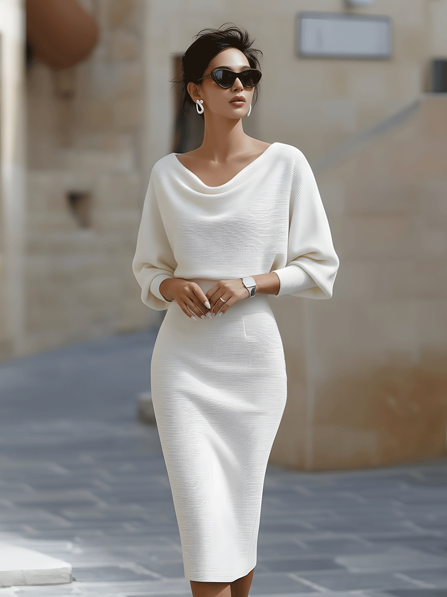 Witte midi met vleermuismouwen
